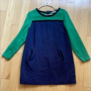 Boden Green and Navy Long Sleeve Color Block Dress